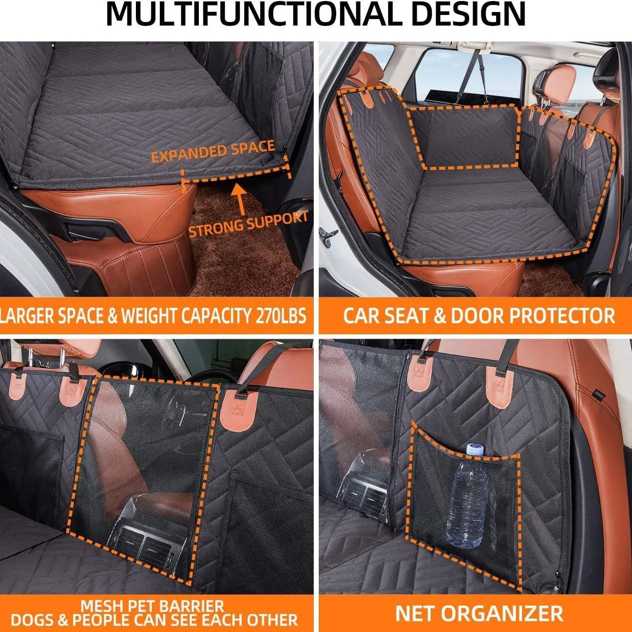 2024 New Design Large Pet Back Seat Extender Car Backseat Protector Hammock Dog Car Seat Cover Hard Bottom for Travel