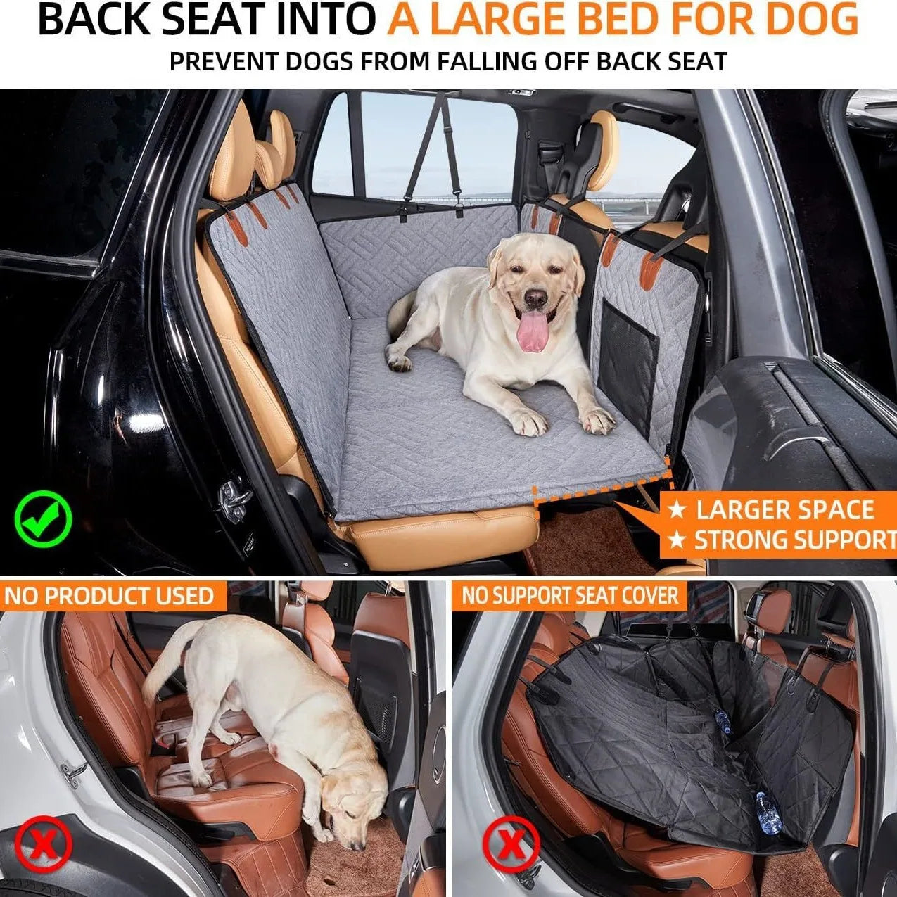 2024 New Design Large Pet Back Seat Extender Car Backseat Protector Hammock Dog Car Seat Cover Hard Bottom for Travel